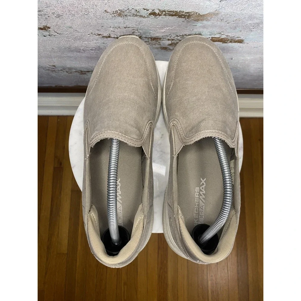Skechers Goga Max Shoes Mens Size 10 Beige Canvas Slip On Casual SN 54681